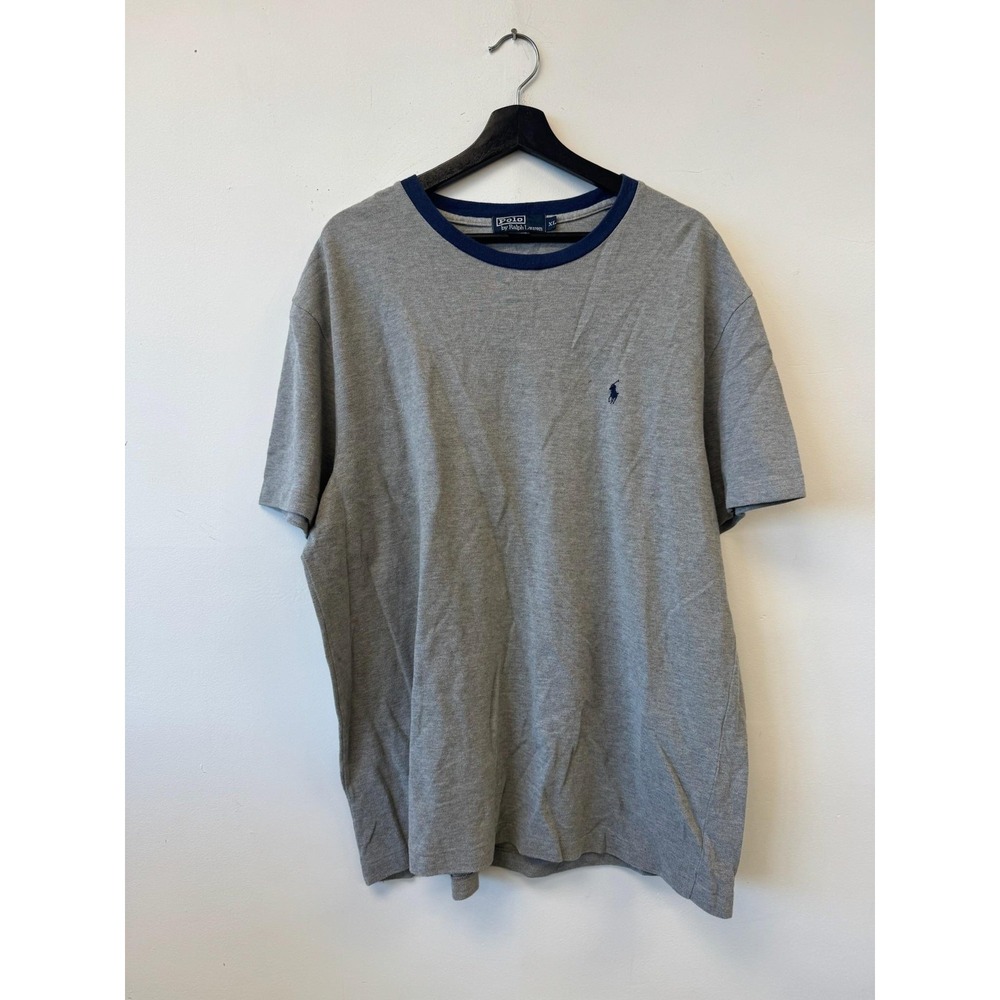 Polo Ralph Lauren Shirt Mens XL Gray Blue Ringer Crewneck Pony Cotton Casual